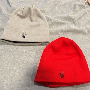 Spyder Red and Gray Beanie Bundle NWOT